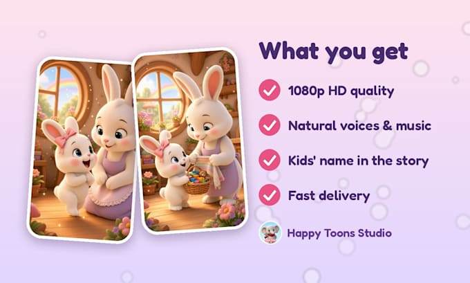 What you get: HD quality, natural voices and music, kids' name in the story